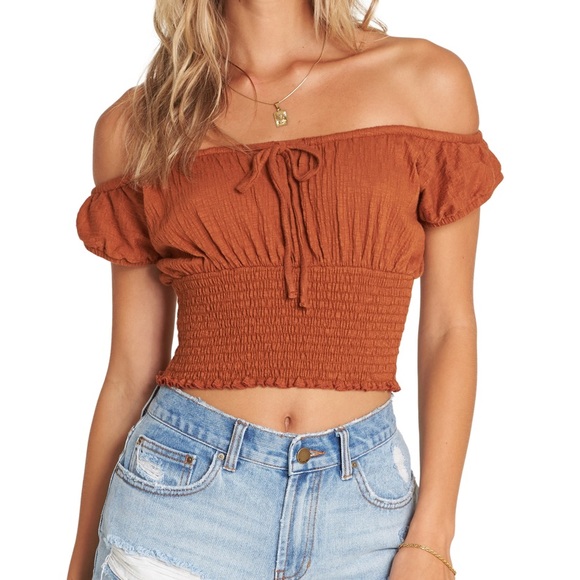 Billabong Off The Shoulder Crop Top, Burnt Orange - Picture 5 of 5